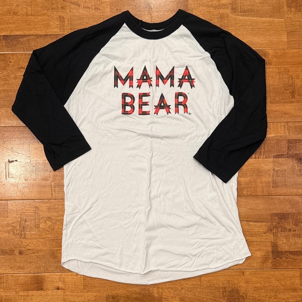 Mama Bear Raglan Baseball Tee - Black and White